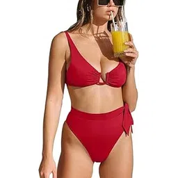 dream x fashion Womens Sexy U Wired Ruched Push Up Bikini Tummy Control High Waisted Swimsuits 2 Piece-picture-14