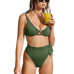 dream x fashion Womens Sexy U Wired Ruched Push Up Bikini Tummy Control High Waisted Swimsuits 2 Piece-picture-19