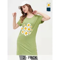 Dreambe Women 2 Printed Extended Sleeves Applique T-shirt-picture-12