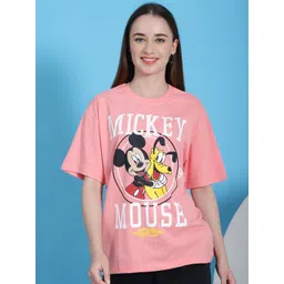 Dreambe Women Pack Of 2 Mickey Mouse Fusion Graphic Printed Cotton Oversized T-shirts-picture-28