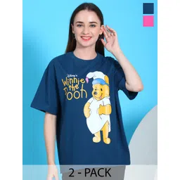 Dreambe Women Pack Of 2 Mickey Mouse Fusion Graphic Printed Cotton Oversized T-shirts-picture-37