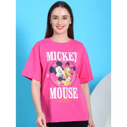 Dreambe Women Pack Of 2 Mickey Mouse Fusion Graphic Printed Cotton Oversized T-shirts-picture-22