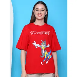 Dreambe Women Pack Of 2 Tom & Jerry Fusion Graphic Printed Cotton Oversized T-shirts-picture-19