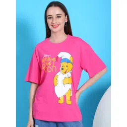Dreambe Women Pack Of 2 Winnie The Pooh Fusion Graphic Printed Cotton Oversized T-shirts-picture-35