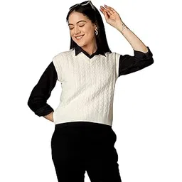 dreamdiva Women’s Korean Aesthetic V-Neck Sleeveless Knit Sweater Vest – Classic Pullover Top for Casual, Layered & Kpop Style Outfits-picture-12