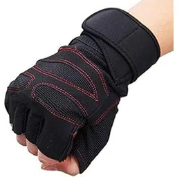 DreamPalace India Leather Wrist Support Gym and Fitness Gloves (Red and Black)-picture-12