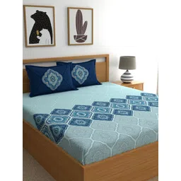 Dreamscape Blue & Green Ethnic Motifs 144 TC King Bedsheet with 2 Pillow Covers-picture-14