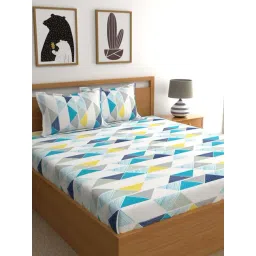 Dreamscape Blue & White Cotton 140 TC King Bedsheet with 2 Pillow Covers-image-37
