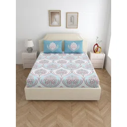 Dreamscape Blue & White Ethnic Motifs 200 TC Pure Cotton King Bedsheet & 2 Pillow Covers-picture-16