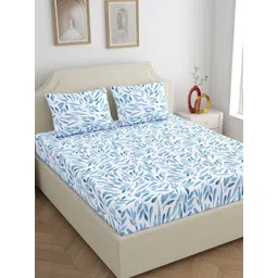Dreamscape Blue & White Floral 140 TC Bedsheet with 2 Pillow Covers-picture-10