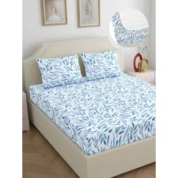 Dreamscape Blue & White Floral 140 TC King Bedsheet with 2 Pillow Covers-image-24