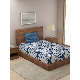 Dreamscape Blue & White Floral Cotton 140 TC Single Bedsheet With 1 Pillow Cover-image-40