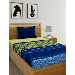 Dreamscape Blue Cotton 144 TC Bed Sheet Set-image-2