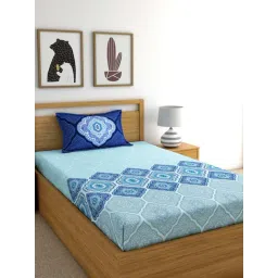 Dreamscape Blue Cotton 144 TC Single Bedsheet with 1 Pillow Cover-picture-11