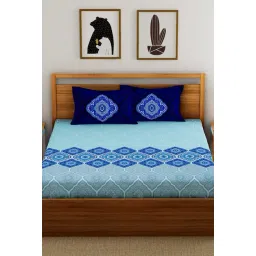 Dreamscape Navy Cotton 144 TC Bed Sheet Set-image-28