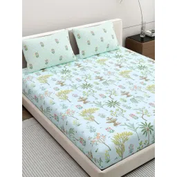 Dreamscape Sea Green Cotton Ethnic 200 TC King Bedsheet with 2 Pillow Covers-picture-14
