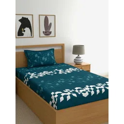 Dreamscape Teal Blue White Geometric 144 TC Cotton 1 Single Bedsheet with 1 Pillow Cover-image-29