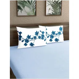 Dreamscape White & Blue Cotton 140 TC 105 GSM Pillow Cover - Set of 2-image-39