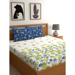 Dreamscape White & Green Cotton 140 TC Double  Bedsheet with 2 Pillow Covers-picture-38