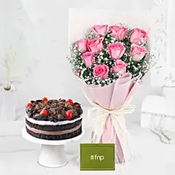 Dreamy Pink Roses Bouquet Black Forest Cake-image-14
