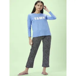 Dreamz by Pantaloons Blue Black Cotton Printed T-Shirt Pyjama Set-picture-45