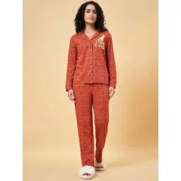 Dreamz by Pantaloons Brown Cotton Printed Shirt Pyjamas Set-image-6