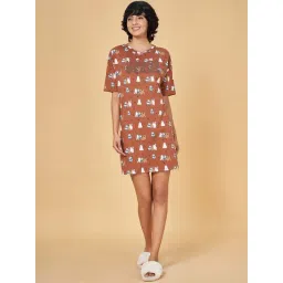 Dreamz by Pantaloons Brown Cotton Printed Sleep Tee-image-9