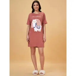 Dreamz by Pantaloons Brown Cotton Printed Sleep Tee-image-12
