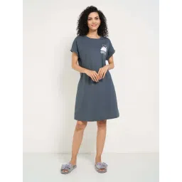 Dreamz By Pantaloons Grey Cotton Comfort Fit Printed Night Dress-picture-18