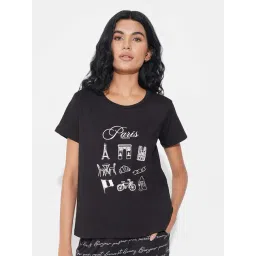 Dreamz By Pantaloons Jet Black Cotton Comfort Fit Printed Sleepwear T-Shirt-picture-25