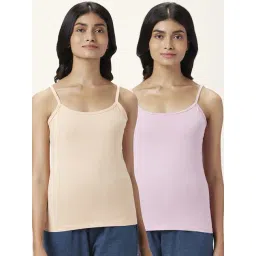 Dreamz by Pantaloons Lilac & Beige Cotton Camisoles - Pack Of 2-picture-21