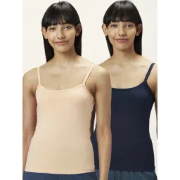 Dreamz by Pantaloons Navy & Beige Cotton Camisoles - Pack Of 2 image 1