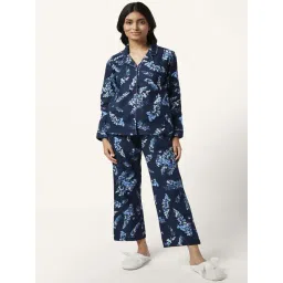 Dreamz by Pantaloons Navy Floral Print Shirt Pyjama Set-picture-20