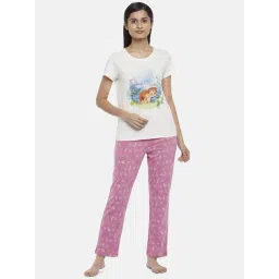 Dreamz by Pantaloons Off-White & Pink Cotton Graphic Print T-Shirt Pyjama Set-picture-30
