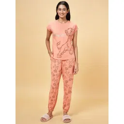 Dreamz by Pantaloons Peach Cotton Graphic Print T-Shirt Pyjama Set-picture-38