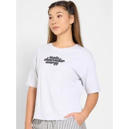 Dreamz by Pantaloons Printed Pure Cotton Round Neck Half Sleeve Lounge T-Shirt image 3