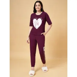 Dreamz by Pantaloons Purple Cotton Printed Top Pyjama Set-picture-22