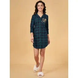 Dreamz by Pantaloons Teal Blue & Green Cotton Chequered Night Shirt-picture-19