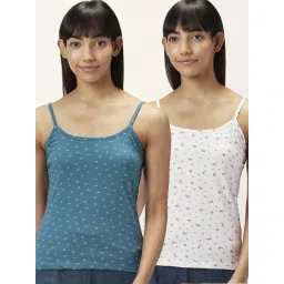 Dreamz by Pantaloons White & Blue Cotton Printed Camisoles - Pack Of 2-picture-24