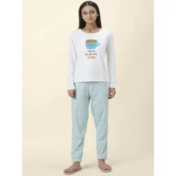 Dreamz by Pantaloons White Blue Cotton Printed T-Shirt Pyjama Set-picture-40