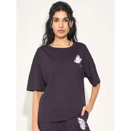 Dreamz by Pantaloons Women Butterfly Printed Relaxed-Fit Pure Cotton Lounge T-Shirt-picture-17
