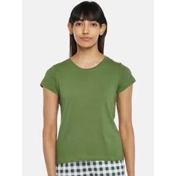 Dreamz by Pantaloons Women Olive Green Cotton Lounge T-Shirt-picture-10