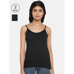 Dreamz by Pantaloons Women Pack Of 2 Black Solid Cotton Camisoles-picture-23