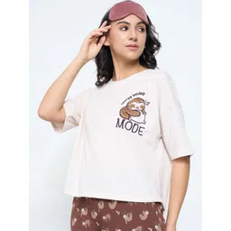 Dreamz by Pantaloons Women Printed Pure Cotton Round Neck Lounge Tshirts-picture-22