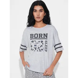 Dreamz by Pantaloons Women Typographic Printed Pure Cotton Lounge T-Shirt-picture-37