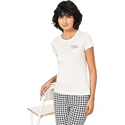 dreamz by pantaloons Women's Dreamz Off-White Sleepwear Top Comfort Fit,Snow White,L-picture-12