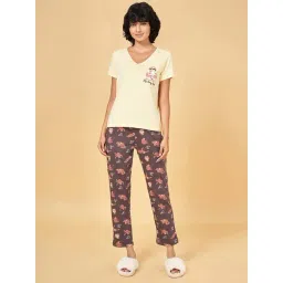 Dreamz by Pantaloons Yellow & Grey Cotton Printed T-Shirt Pyjamas Set-picture-28