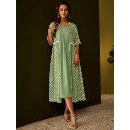 DRESOUL Round Neck Ethnic Dresses With Lehriya Jacket-picture-34