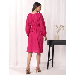 DRESOUL Women Floral Self Design Schiffli Pure Cotton Fit and Flare Dress image 3