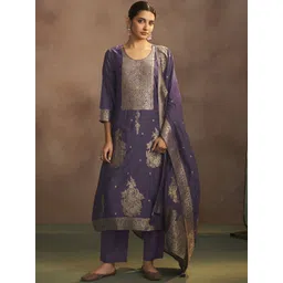 DRESOUL Women Paisley Woven Design Regular Thread Work Kurta with Trousers & Dupatta-picture-24